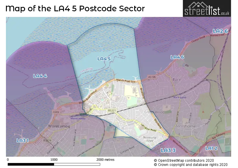 Map of the LA4 5 and surrounding postcode sector