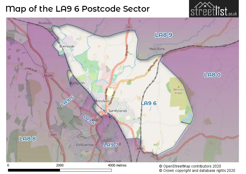 Map of the LA9 6 and surrounding postcode sector