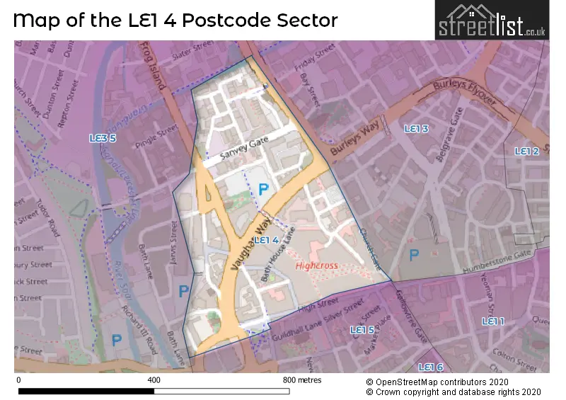 Map of the LE1 4 and surrounding postcode sector