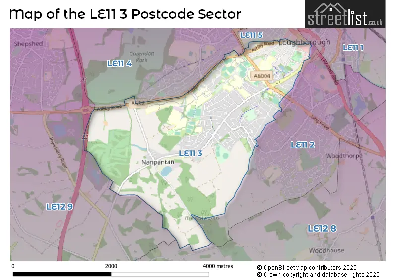 Map of the LE11 3 and surrounding postcode sector