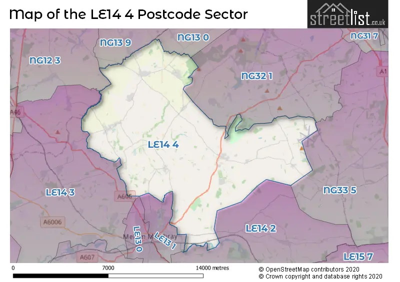 Map of the LE14 4 and surrounding postcode sector