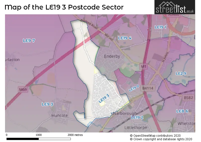 Map of the LE19 3 and surrounding postcode sector