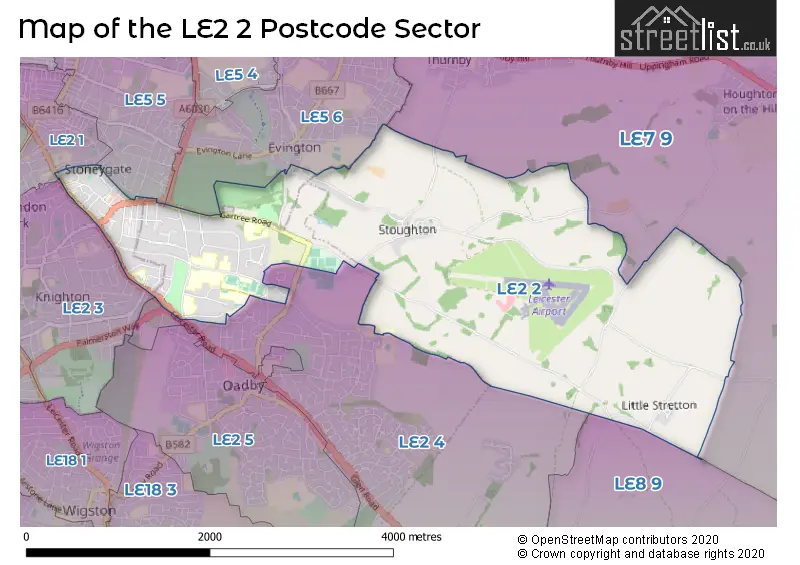 Map of the LE2 2 and surrounding postcode sector