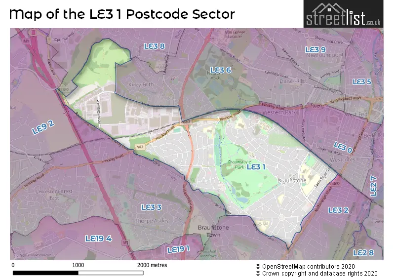 Map of the LE3 1 and surrounding postcode sector