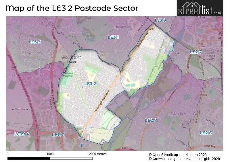 Map of the LE3 2 and surrounding postcode sector