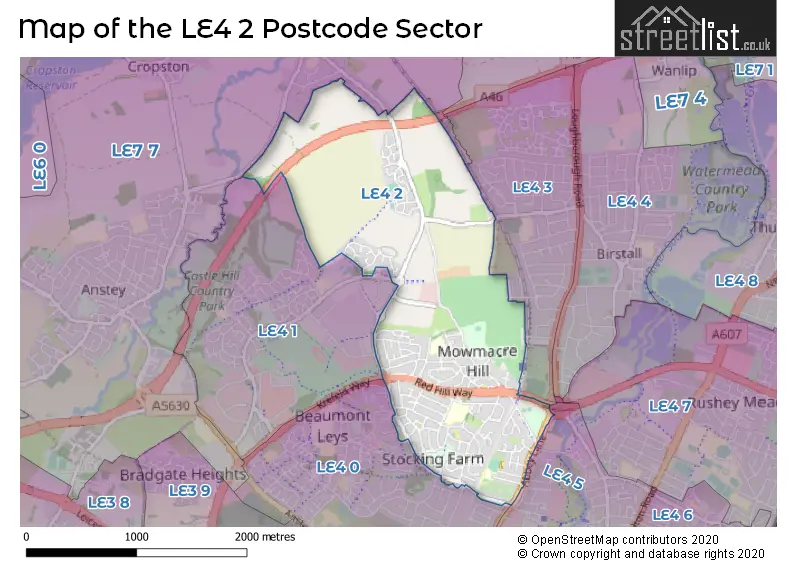 Map of the LE4 2 and surrounding postcode sector