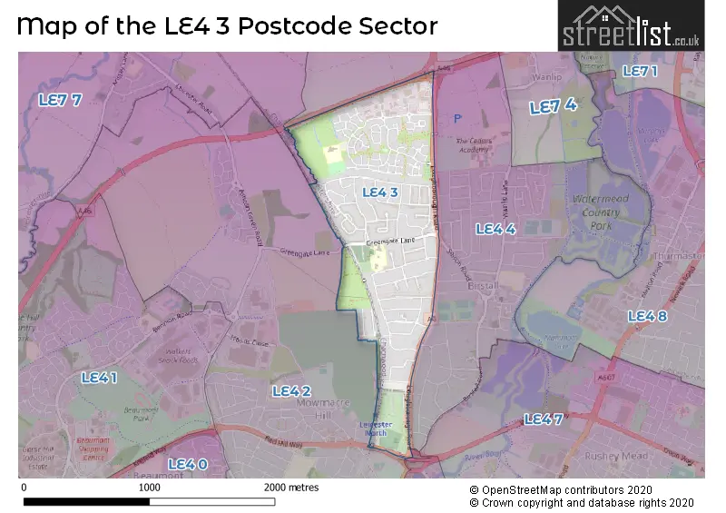 Map of the LE4 3 and surrounding postcode sector