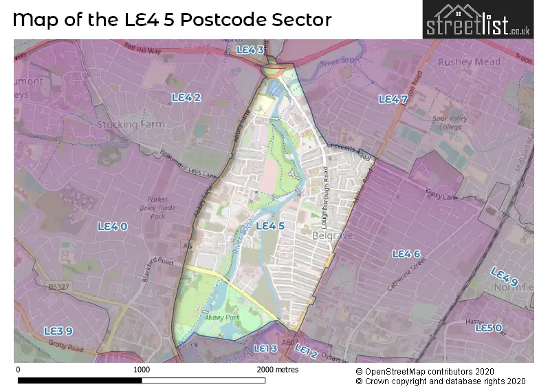 Map of the LE4 5 and surrounding postcode sector