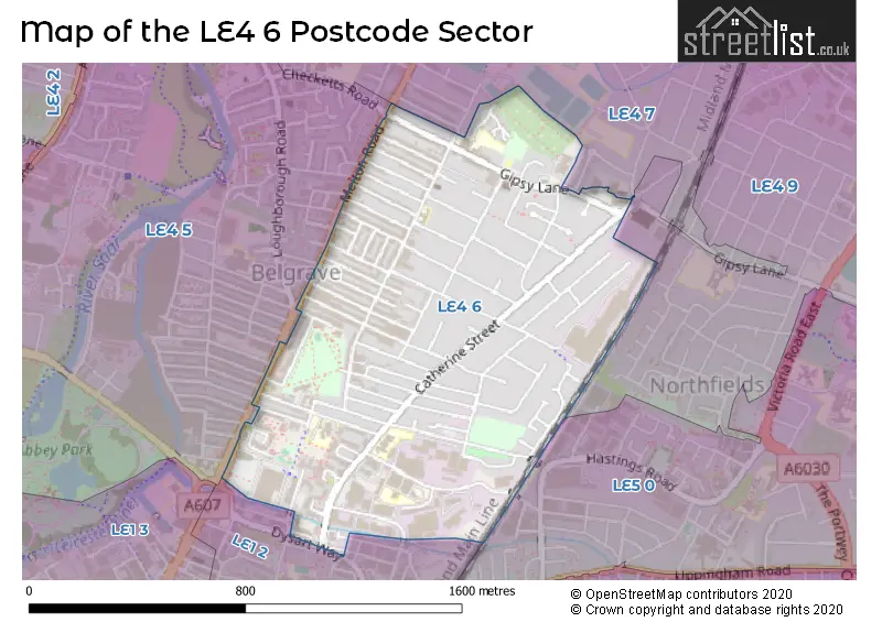 Map of the LE4 6 and surrounding postcode sector