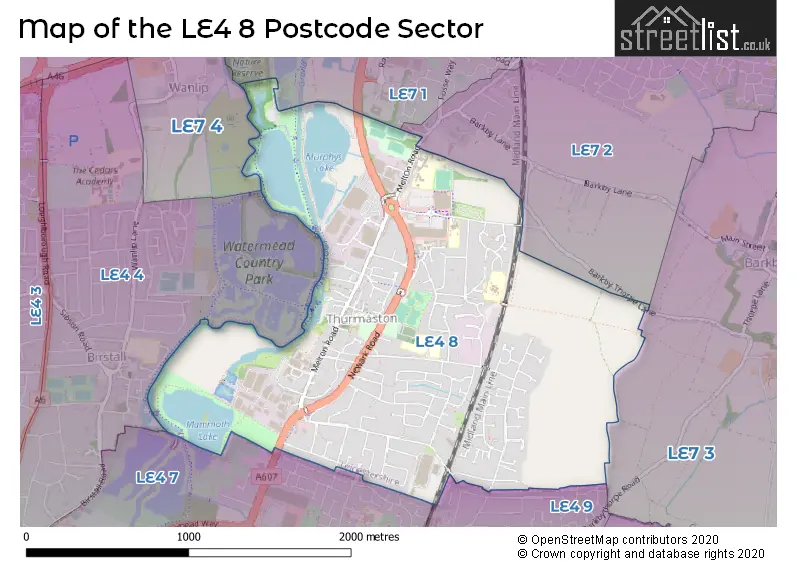 Map of the LE4 8 and surrounding postcode sector