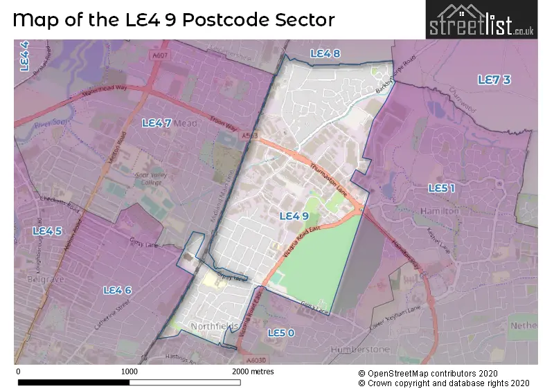 Map of the LE4 9 and surrounding postcode sector