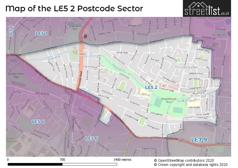 Map of the LE5 2 and surrounding postcode sector