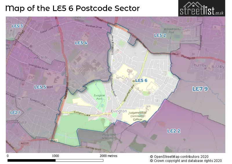 Map of the LE5 6 and surrounding postcode sector