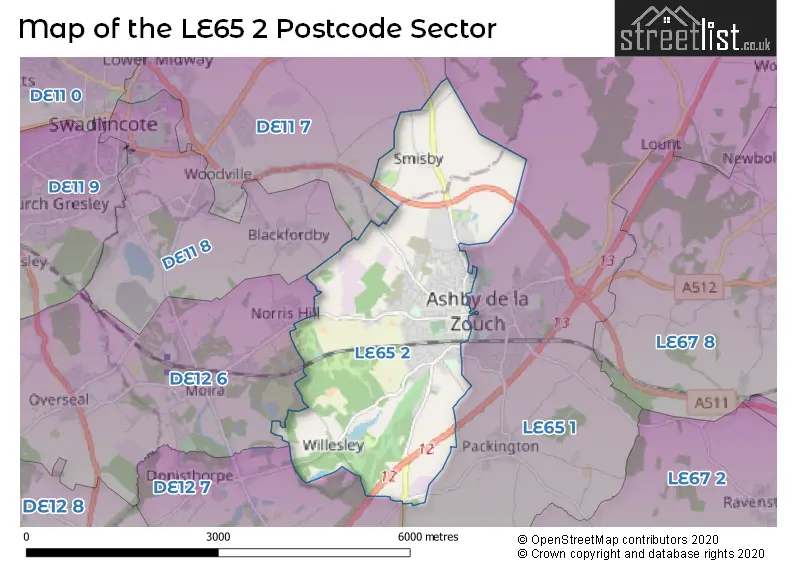 Map of the LE65 2 and surrounding postcode sector