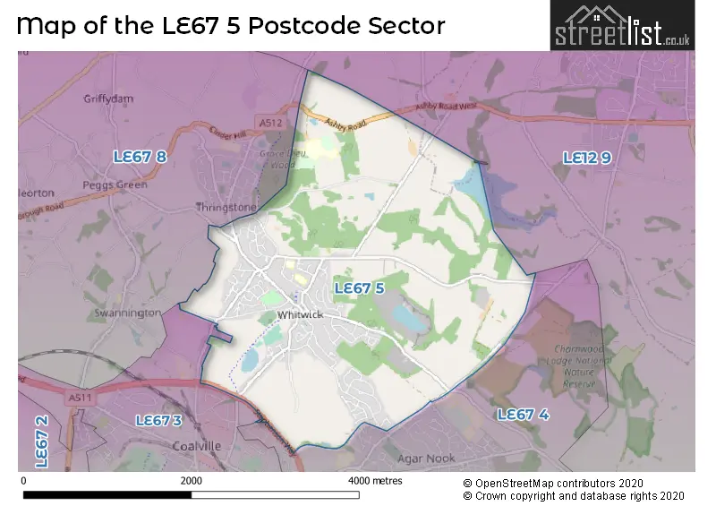 Map of the LE67 5 and surrounding postcode sector