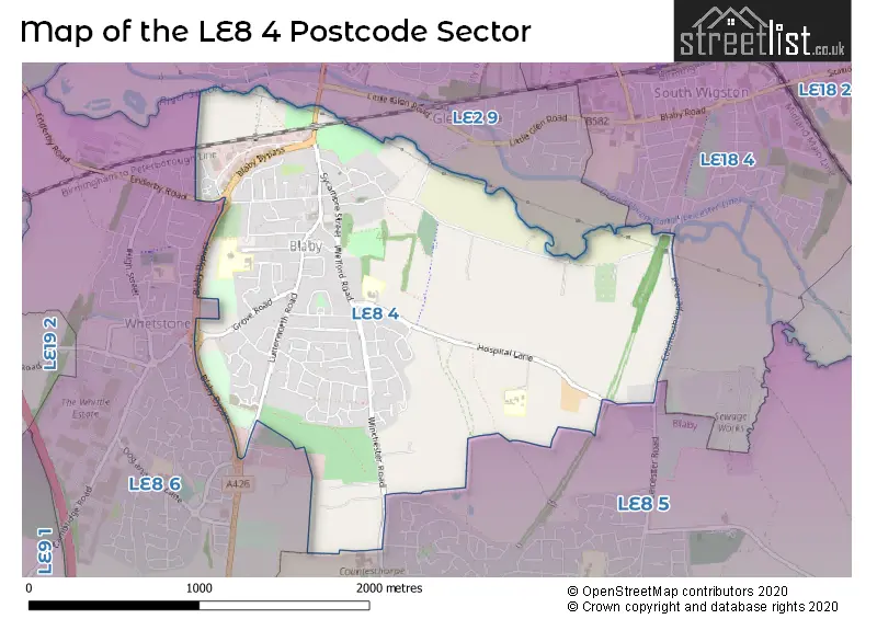 Map of the LE8 4 and surrounding postcode sector