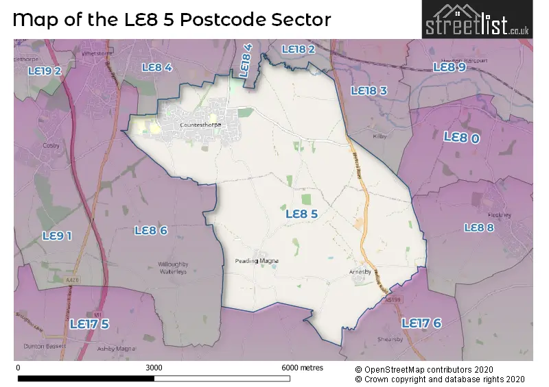 Map of the LE8 5 and surrounding postcode sector