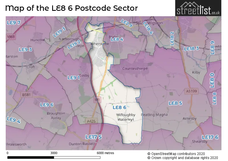 Map of the LE8 6 and surrounding postcode sector