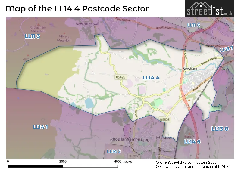 Map of the LL14 4 and surrounding postcode sector