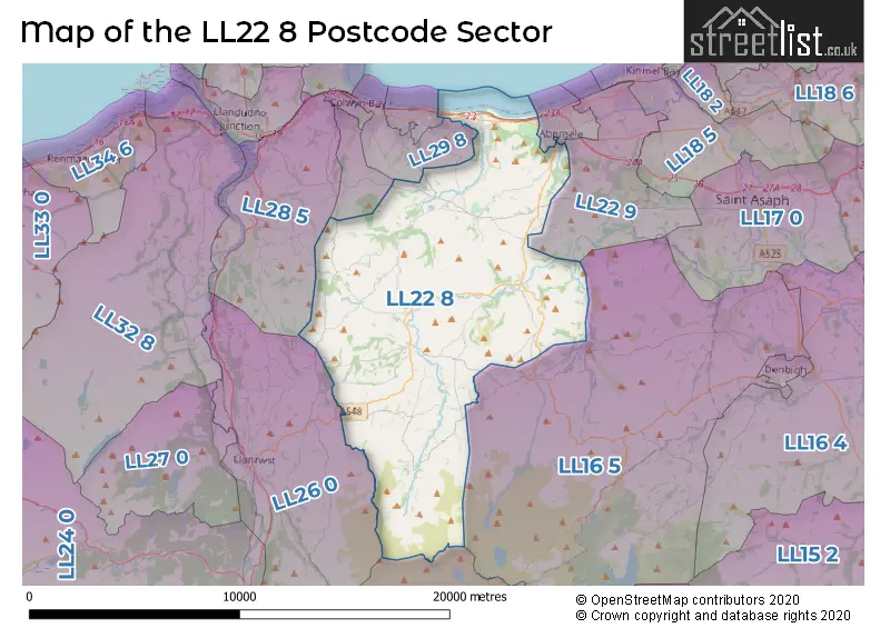 Map of the LL22 8 and surrounding postcode sector