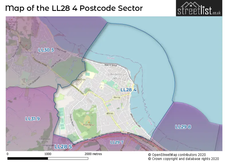 Map of the LL28 4 and surrounding postcode sector