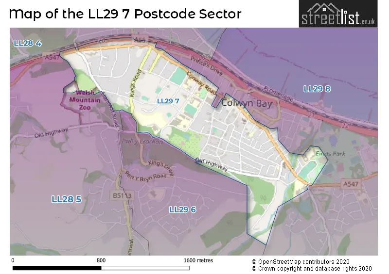 Map of the LL29 7 and surrounding postcode sector