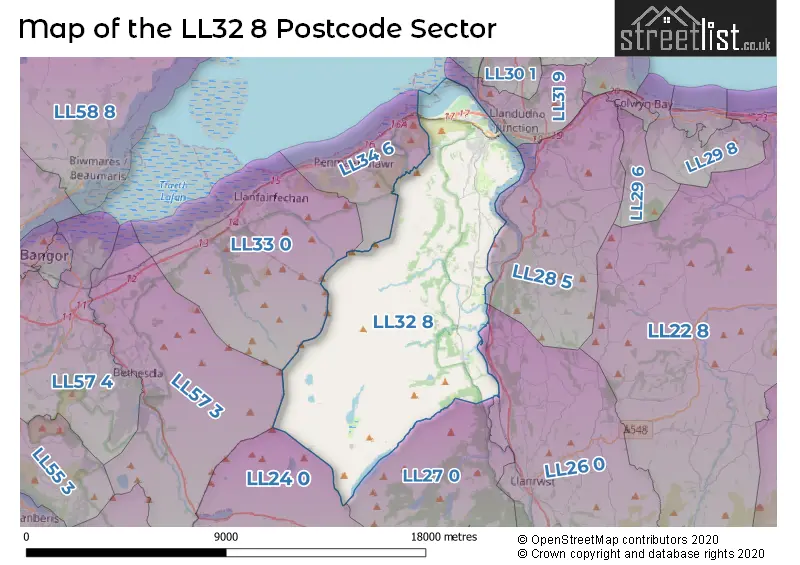 Map of the LL32 8 and surrounding postcode sector