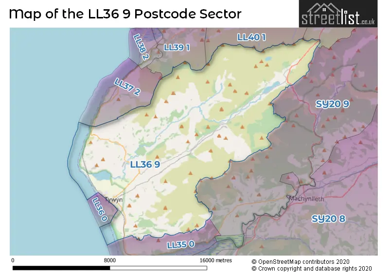 Map of the LL36 9 and surrounding postcode sector