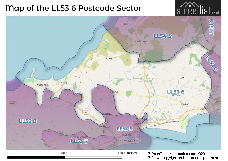 Map of the LL53 6 and surrounding postcode sector