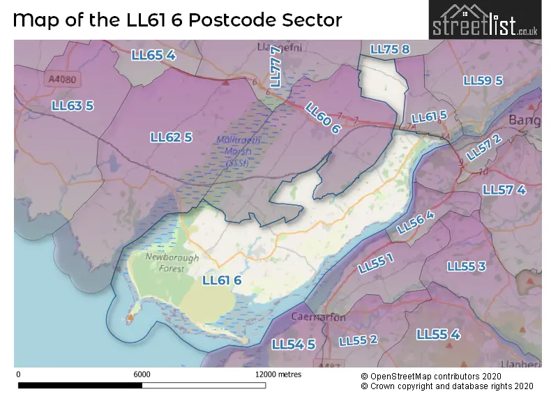 Map of the LL61 6 and surrounding postcode sector