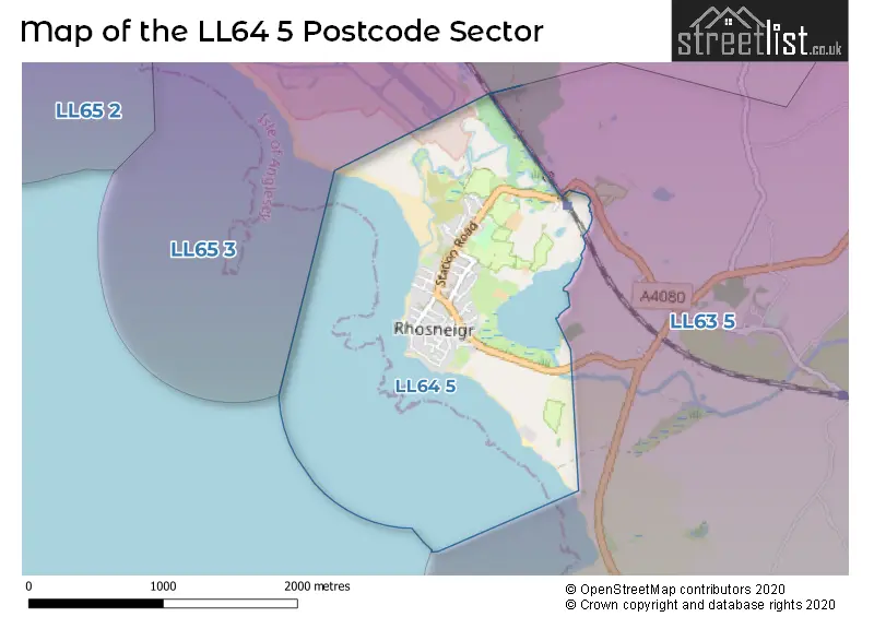 Map of the LL64 5 and surrounding postcode sector