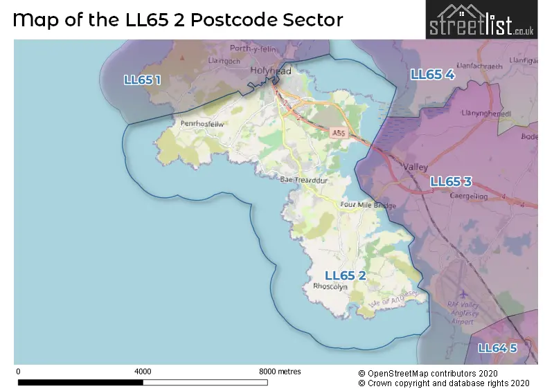 Map of the LL65 2 and surrounding postcode sector