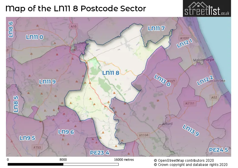 Map of the LN11 8 and surrounding postcode sector