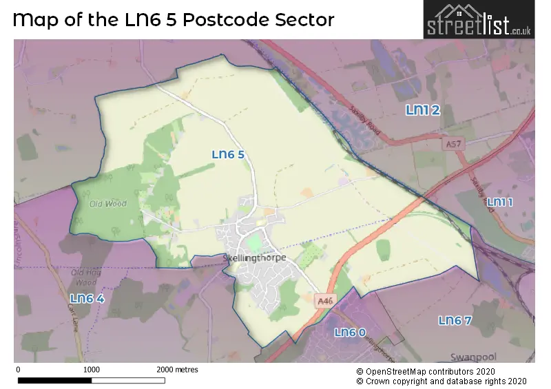 Map of the LN6 5 and surrounding postcode sector