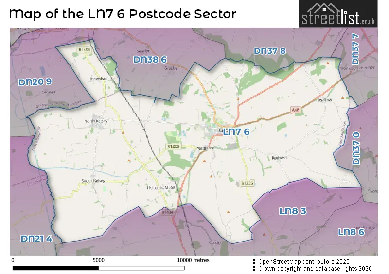 Map of the LN7 6 and surrounding postcode sector