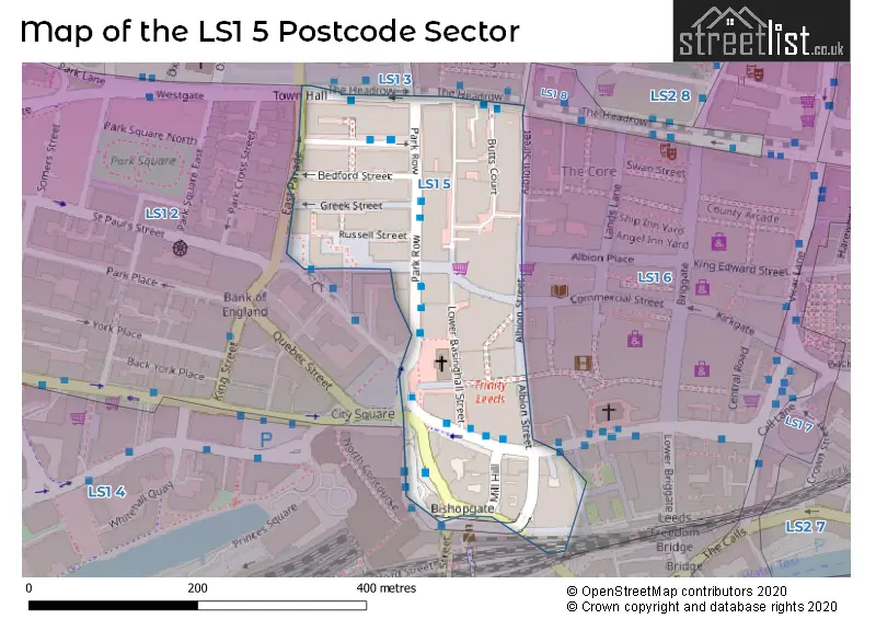 Map of the LS1 5 and surrounding postcode sector