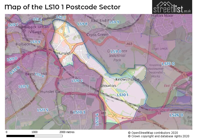 Map of the LS10 1 and surrounding postcode sector