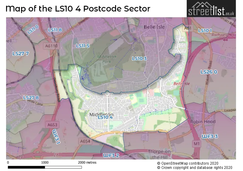 Map of the LS10 4 and surrounding postcode sector