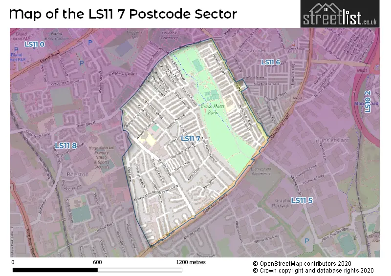 Map of the LS11 7 and surrounding postcode sector