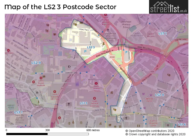 Map of the LS2 3 and surrounding postcode sector