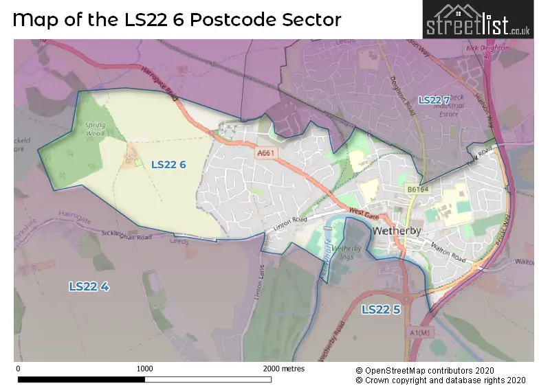 Map of the LS22 6 and surrounding postcode sector