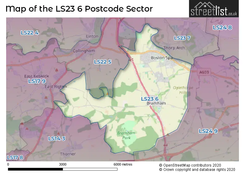 Map of the LS23 6 and surrounding postcode sector