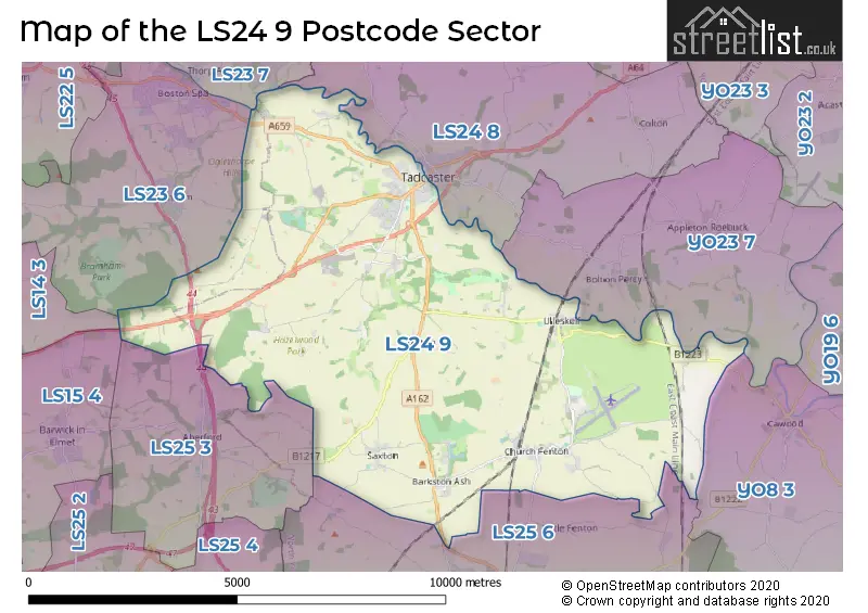 Map of the LS24 9 and surrounding postcode sector