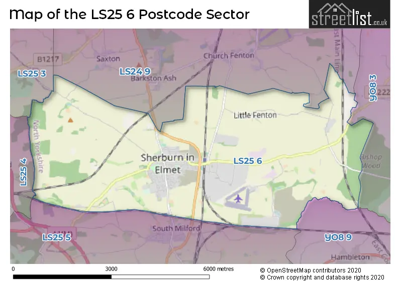 Map of the LS25 6 and surrounding postcode sector