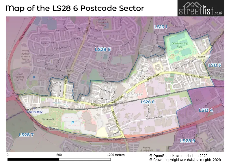 Map of the LS28 6 and surrounding postcode sector