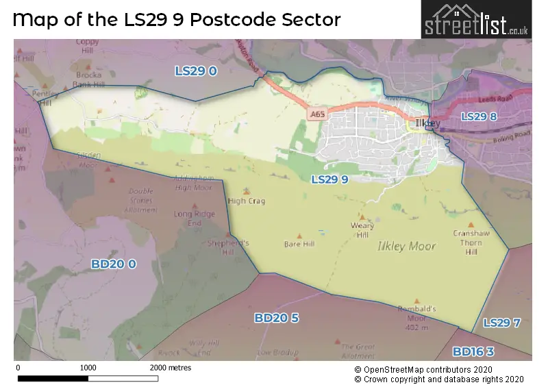 Map of the LS29 9 and surrounding postcode sector