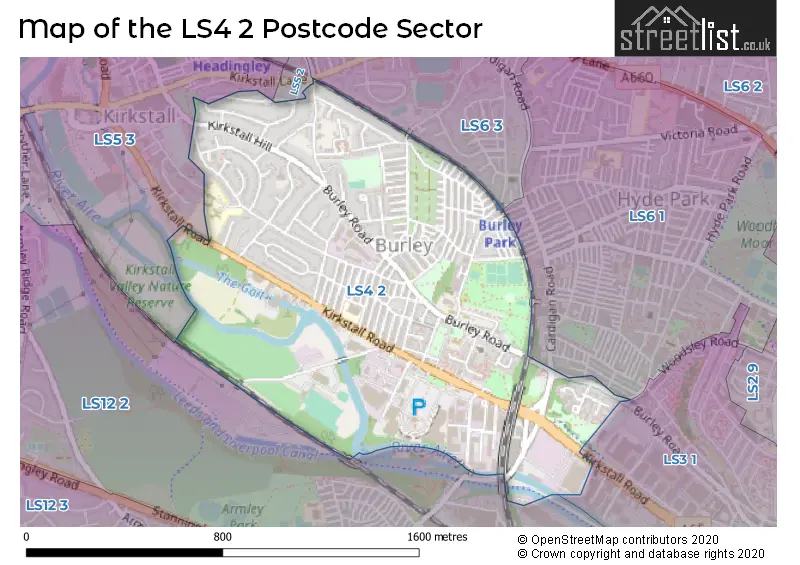 Map of the LS4 2 and surrounding postcode sector