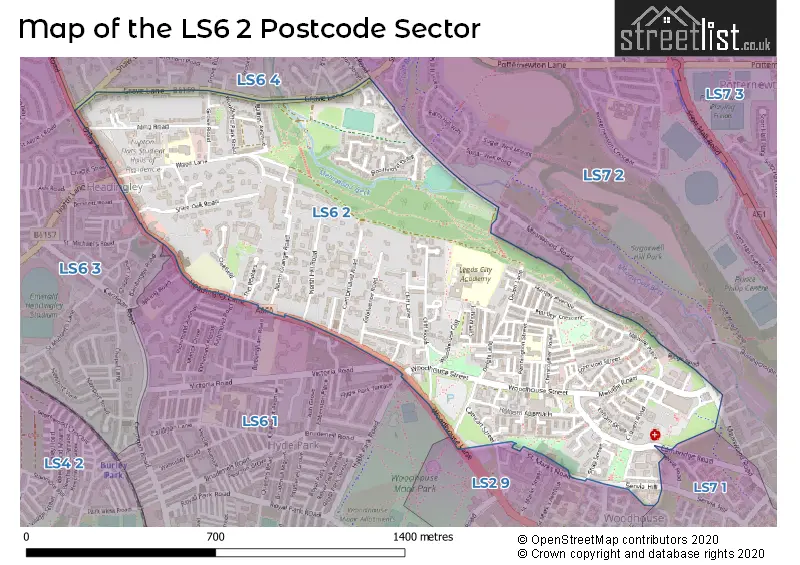 Map of the LS6 2 and surrounding postcode sector