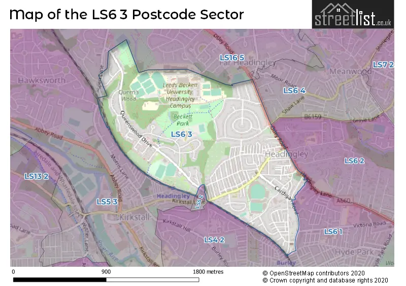 Map of the LS6 3 and surrounding postcode sector