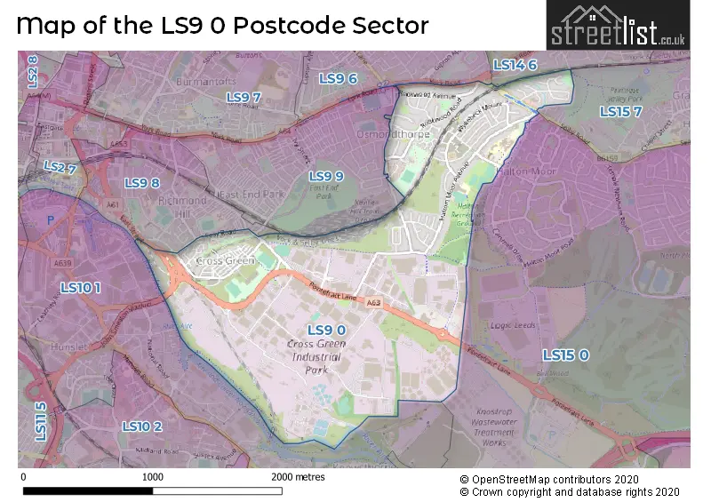 Map of the LS9 0 and surrounding postcode sector